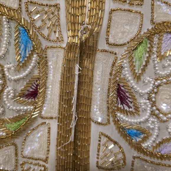 SEQUIN ORIGINAL Vintage Hand Beaded Silk Jacket Shoulder Pads Bead Work LARGE - Picture 11 of 17
